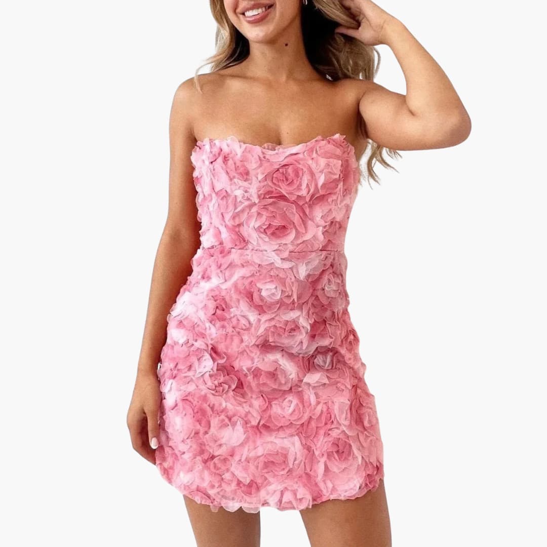 LD | Vrouwen strapless mini jurk met bloemenstructuur voor de zomer