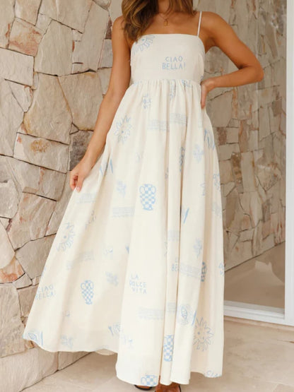 LD | Cool vallende halter maxi jurk met spaghetti bandjes (lange halternek jurk met spaghetti bandjes)