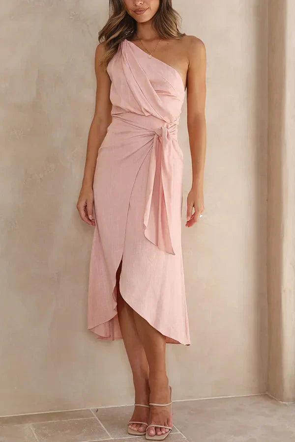 LD | Asymmetrische midi cross-over jurk met asymmetrische zoom en moderne stijl