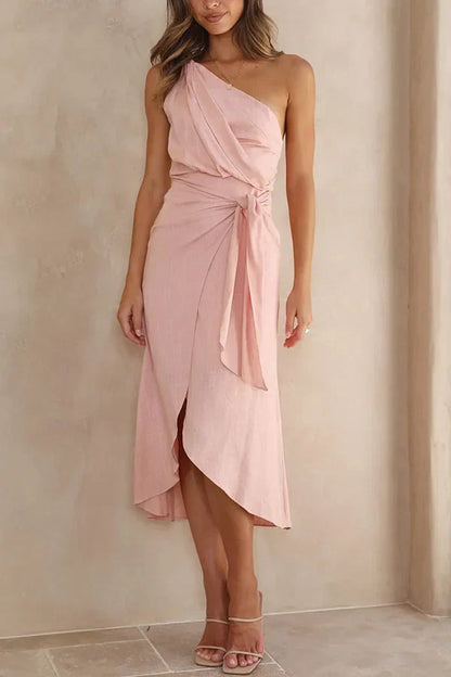 LD | Asymmetrische midi cross-over jurk met asymmetrische zoom en moderne stijl