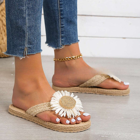 LD Vrouwen platte casual bohemien sandalen met bloem