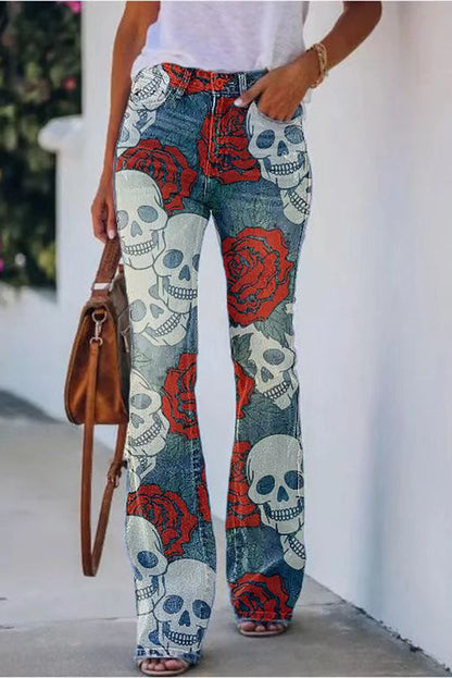 Gedrukte faux flare broek met hoge taille