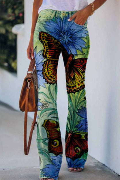 Gedrukte faux flare broek met hoge taille
