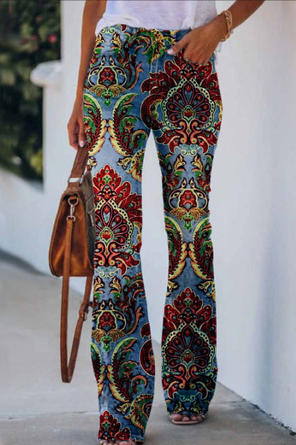Gedrukte faux flare broek met hoge taille