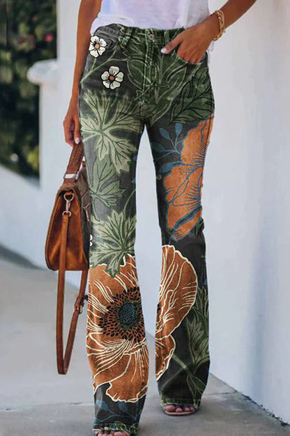 Gedrukte faux flare broek met hoge taille