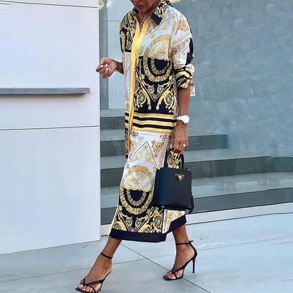 LD | Groovy V-hals maxi jurk met lange mouwen