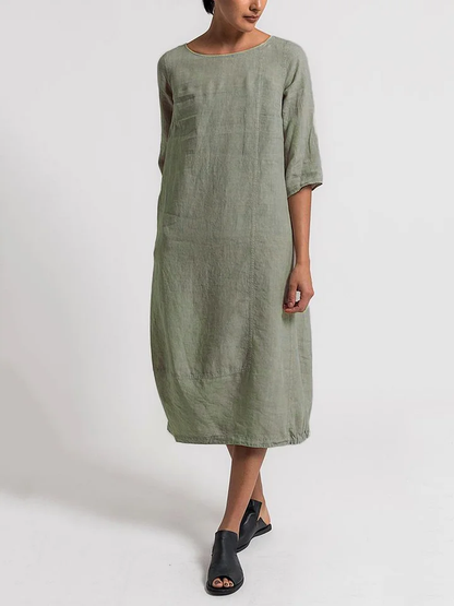 LD | Alice - Casual, enkelkleurige casual jurk met een ronde hals en 3/4-mouwen