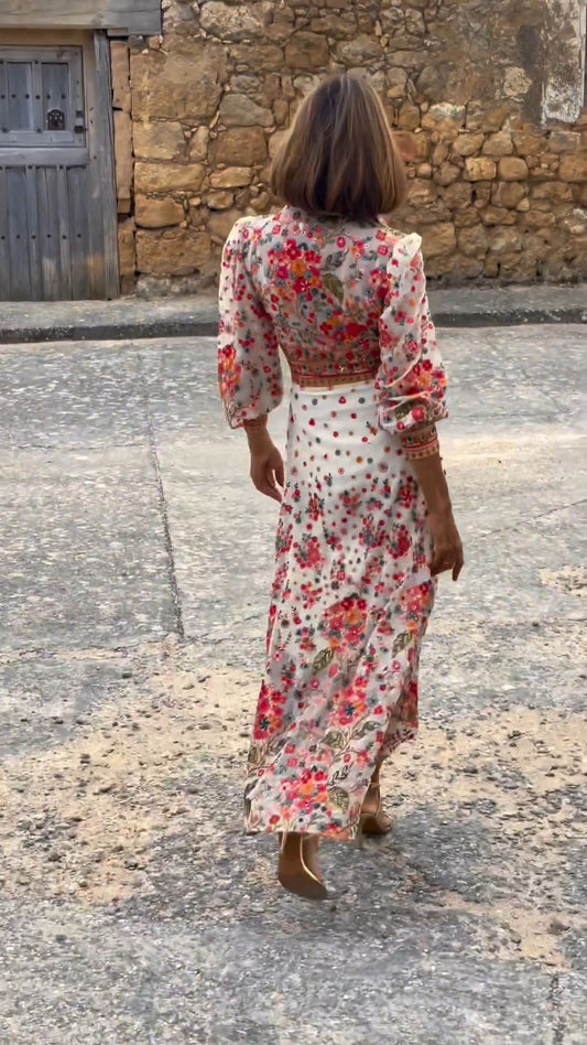 LD | Elegante maxi jurk met bloemenprint en kraag