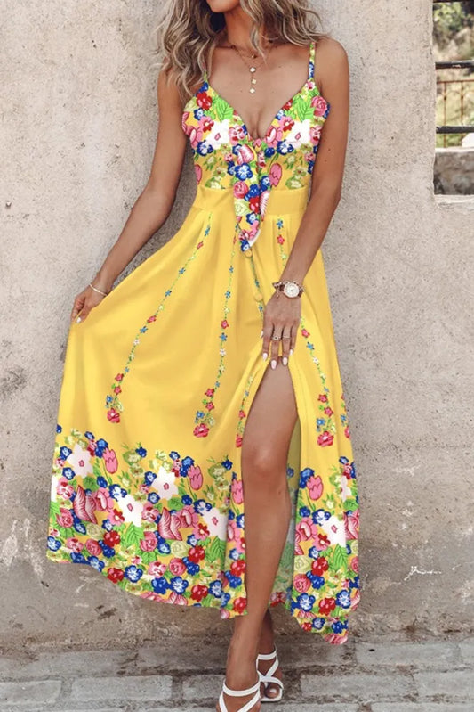 LD | Casual maxi-jurk met print, halternek en spaghettibandjes