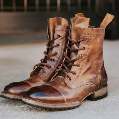 LD | Klassieke robuuste vintage leren veterlaarzen