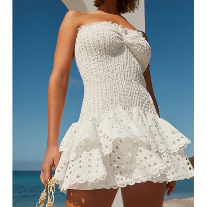 LD | Vintage Hollow Out Bodycon Blauwe Kanten Jurk met Bloemenpatroon