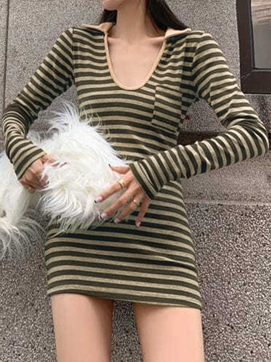 LD Polo Gestreepte mini jurk met lange mouwen