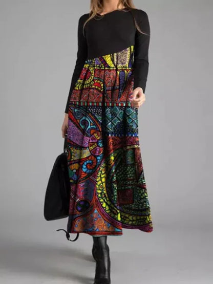 Geometrische patchwork maxi-jurk