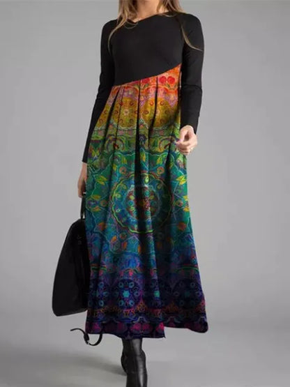 Geometrische patchwork maxi-jurk