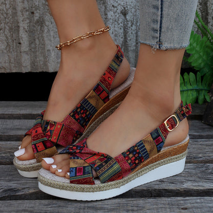 LD | Bedrukte open sleehak espadrilles sandalen
