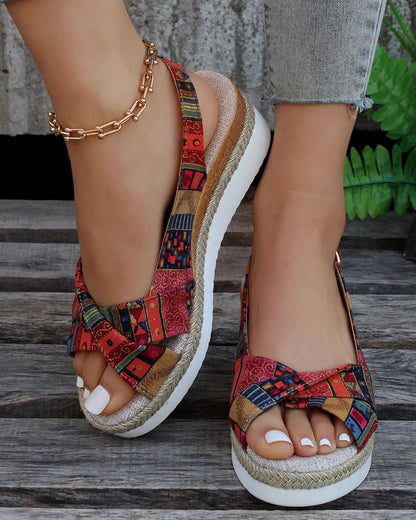 LD | Bedrukte open sleehak espadrilles sandalen