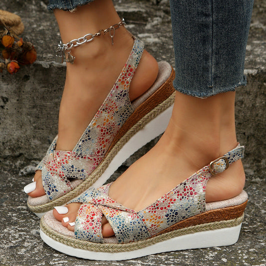 LD | Bedrukte open sleehak espadrilles sandalen