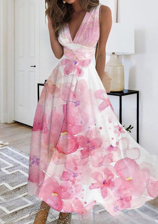 LD | Stijlvolle mouwloze maxi jurk met bloemenprint