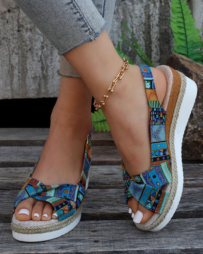 LD | Bedrukte open sleehak espadrilles sandalen