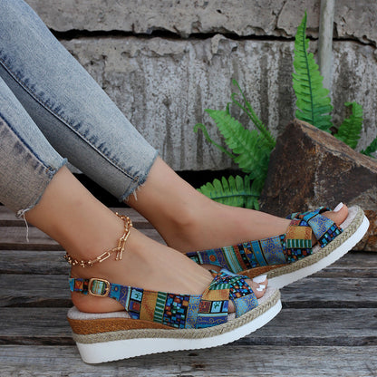LD | Bedrukte open sleehak espadrilles sandalen