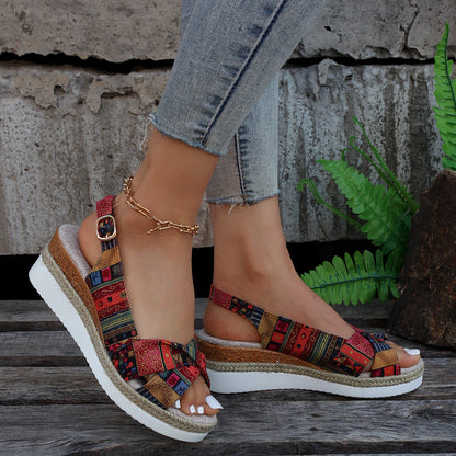 LD | Bedrukte open sleehak espadrilles sandalen