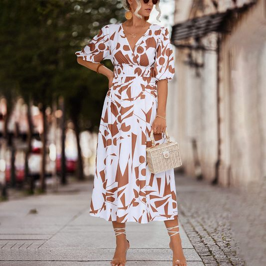 LD Casual midi-jurk met V-halslijn