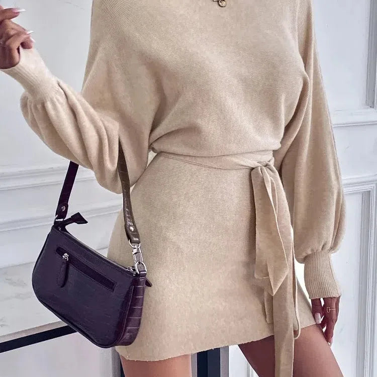 LD | Elegante bodycon jurk met lange mouwen wollen mini jurk voor vrouwen
