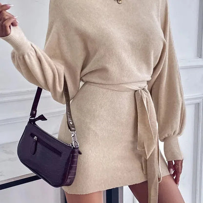 LD | Elegante bodycon jurk met lange mouwen wollen mini jurk voor vrouwen