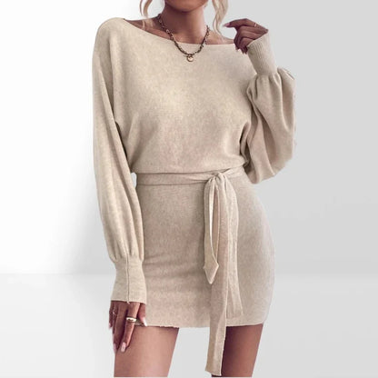 LD | Elegante bodycon jurk met lange mouwen wollen mini jurk voor vrouwen