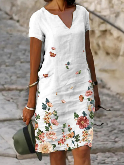 LD 2024 Zomer Elegante Vrouwen Jurk Oversized Gedrukt V-Hals Jurken Vrouw Lente Trendy Strand Mode Casual Losse Kleding Dames