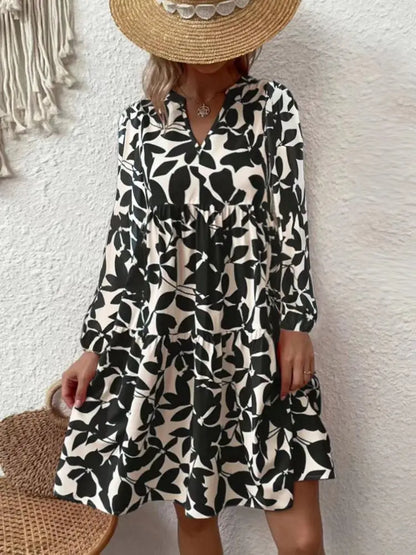 LD 2024 Dames Zomer Elegante V-Hals Geplooide Lijn Soondress Boho Print Mini Dress Casual Los Oversize Strand Soondress