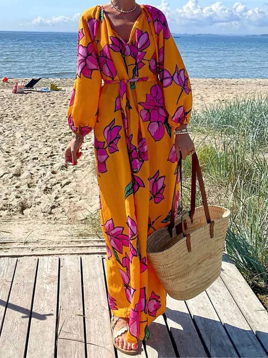 LD | Maxi-jurk met lange mouwen en print