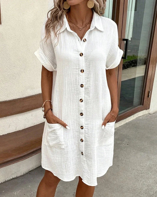 LD | Vintage Vrouwen Effen Mini Jurk Zomer Mode V-Hals Drie Mouwen Katoenen Linnen Jurk Dames Casual Vakantie Vestidos