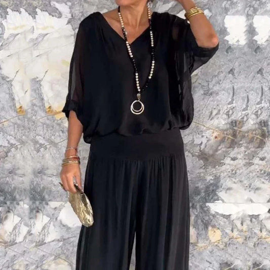 LD | Elegante chiffon top met broek tweedelige set