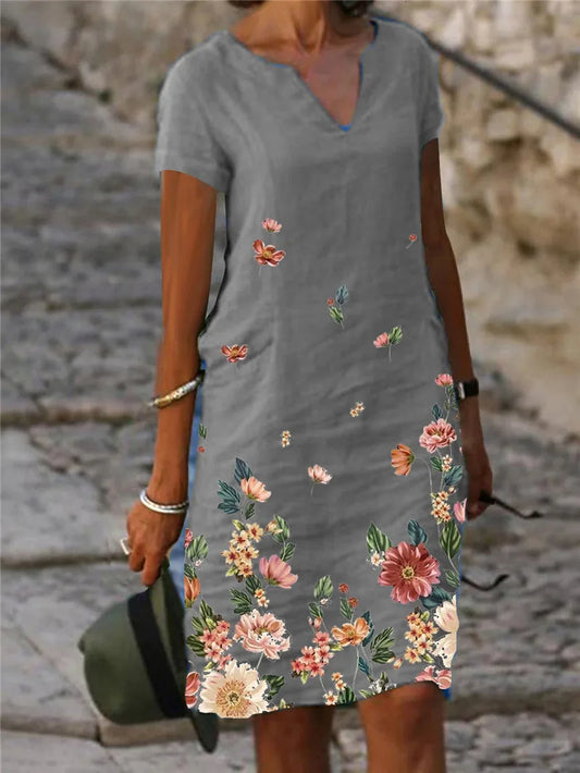 LD 2024 Zomer Elegante Vrouwen Jurk Oversized Gedrukt V-Hals Jurken Vrouw Lente Trendy Strand Mode Casual Losse Kleding Dames