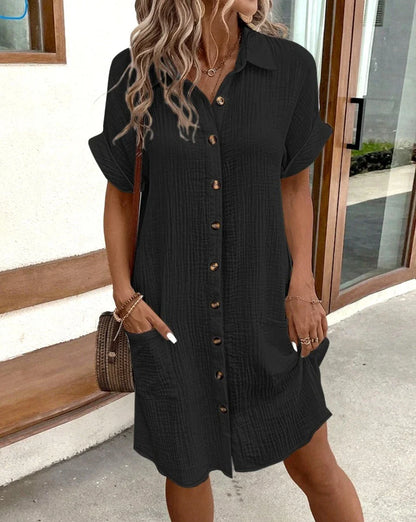 LD | Vintage Vrouwen Effen Mini Jurk Zomer Mode V-Hals Drie Mouwen Katoenen Linnen Jurk Dames Casual Vakantie Vestidos