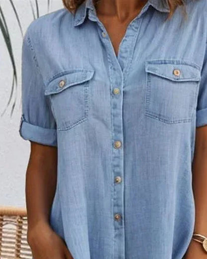 LD | midi-jurk met korte mouwen en knoopsluiting