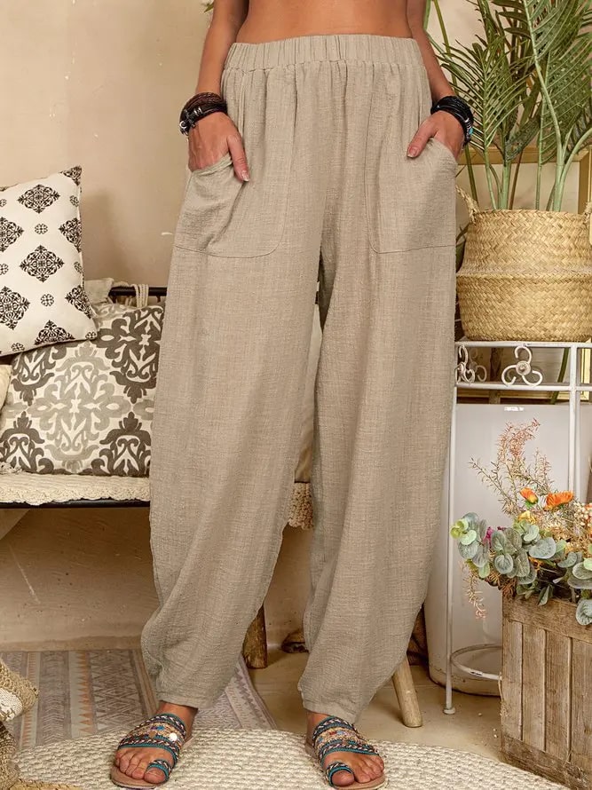 LD | Wijde linnen broek voor dames