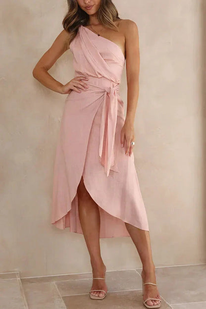 LD | Asymmetrische midi cross-over jurk met asymmetrische zoom en moderne stijl