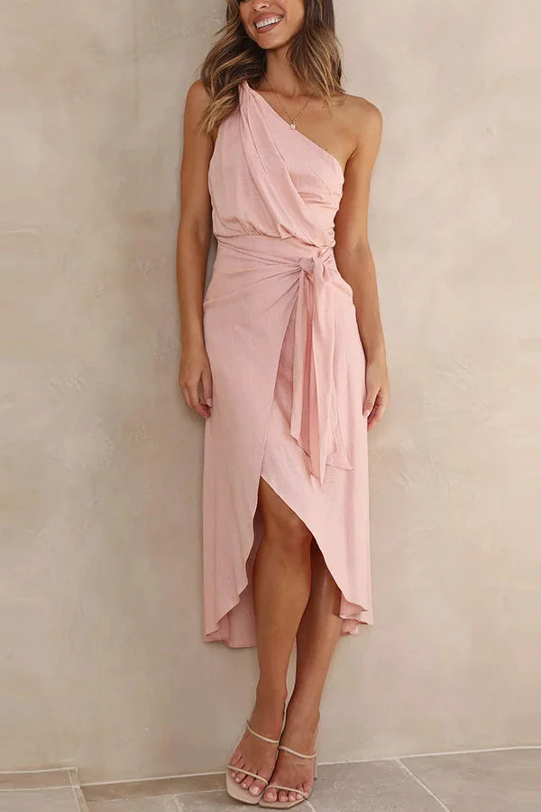 LD | Asymmetrische midi cross-over jurk met asymmetrische zoom en moderne stijl