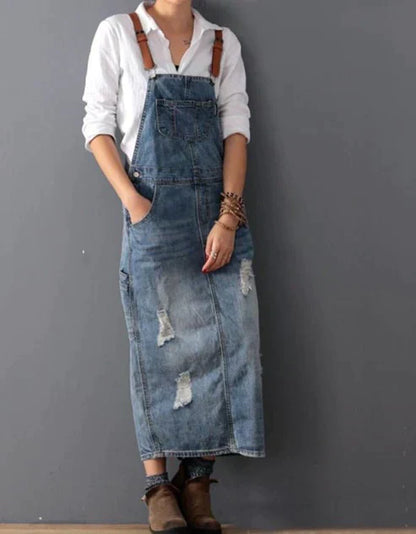 LD | Gescheurde denim jumpsuit jurk