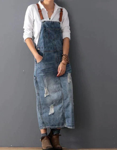 LD | Gescheurde denim jumpsuit jurk