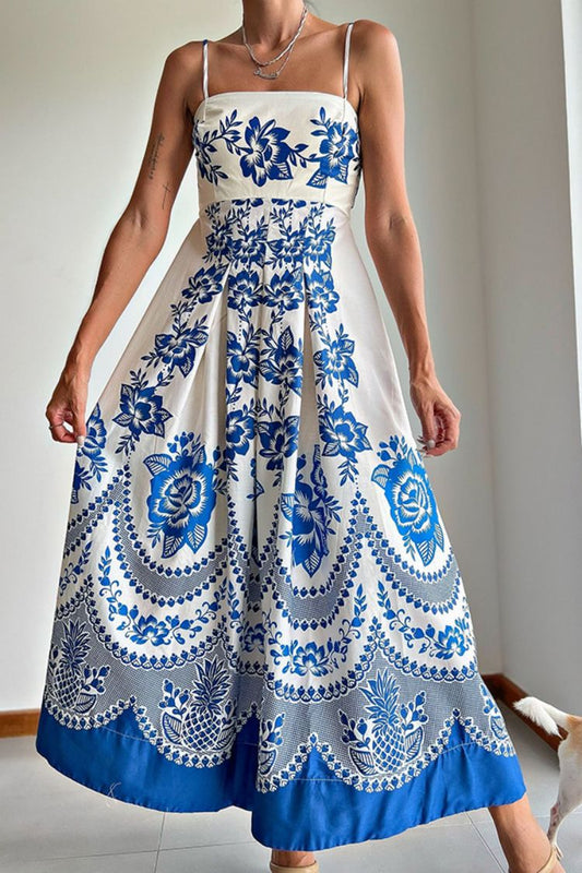LD | Midi-jurk in blauw keramiek