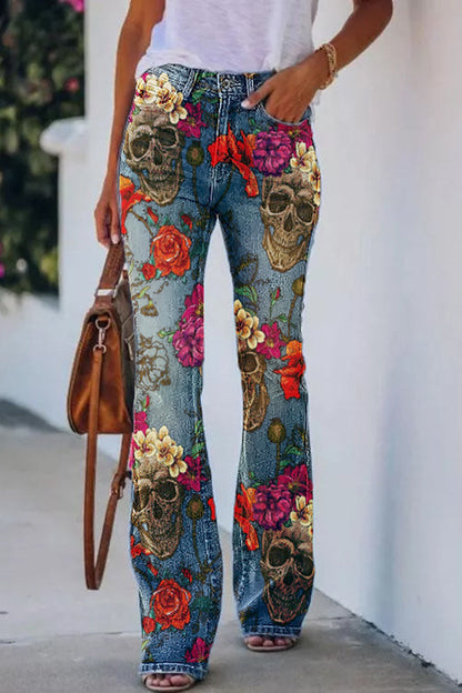 Gedrukte faux flare broek met hoge taille