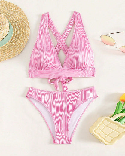 LD | Eenkleurige, sexy bikini met diepe V-halslijn