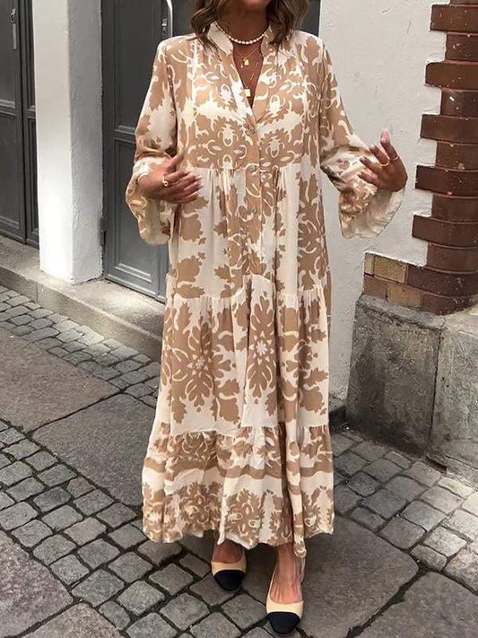 LD | Aantrekkelijke maxi jurk met V-hals en 3/4 mouwen