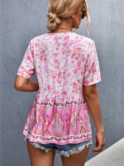 LD Verkopende Boho V-Hals Stropdas Positionering Bloemen Tops