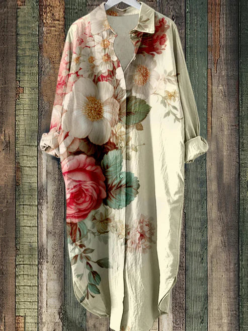 LD | Midi-jurk met knoopjes en bloemenprint
