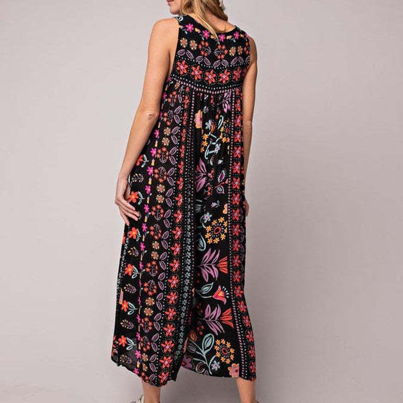 LD | Vintage geprinte mouwloze jumpsuit