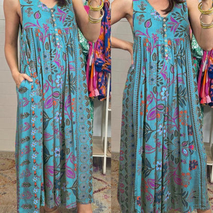 LD | Vintage geprinte mouwloze jumpsuit